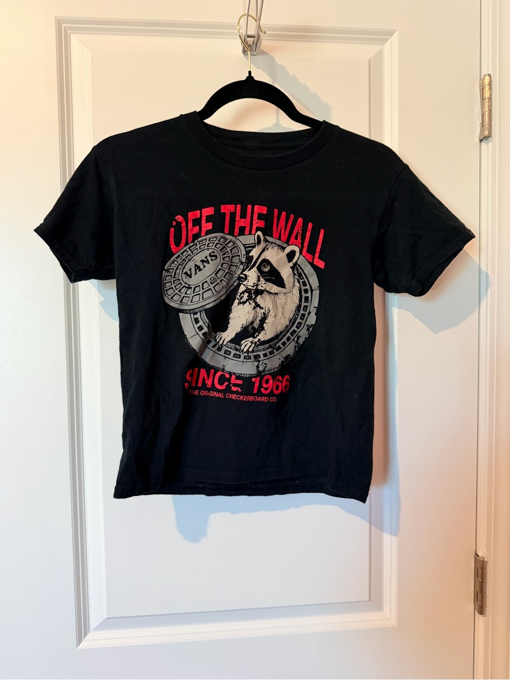 Vans Black Tee with Red 'Off The Wall' Raccoon Graphic
